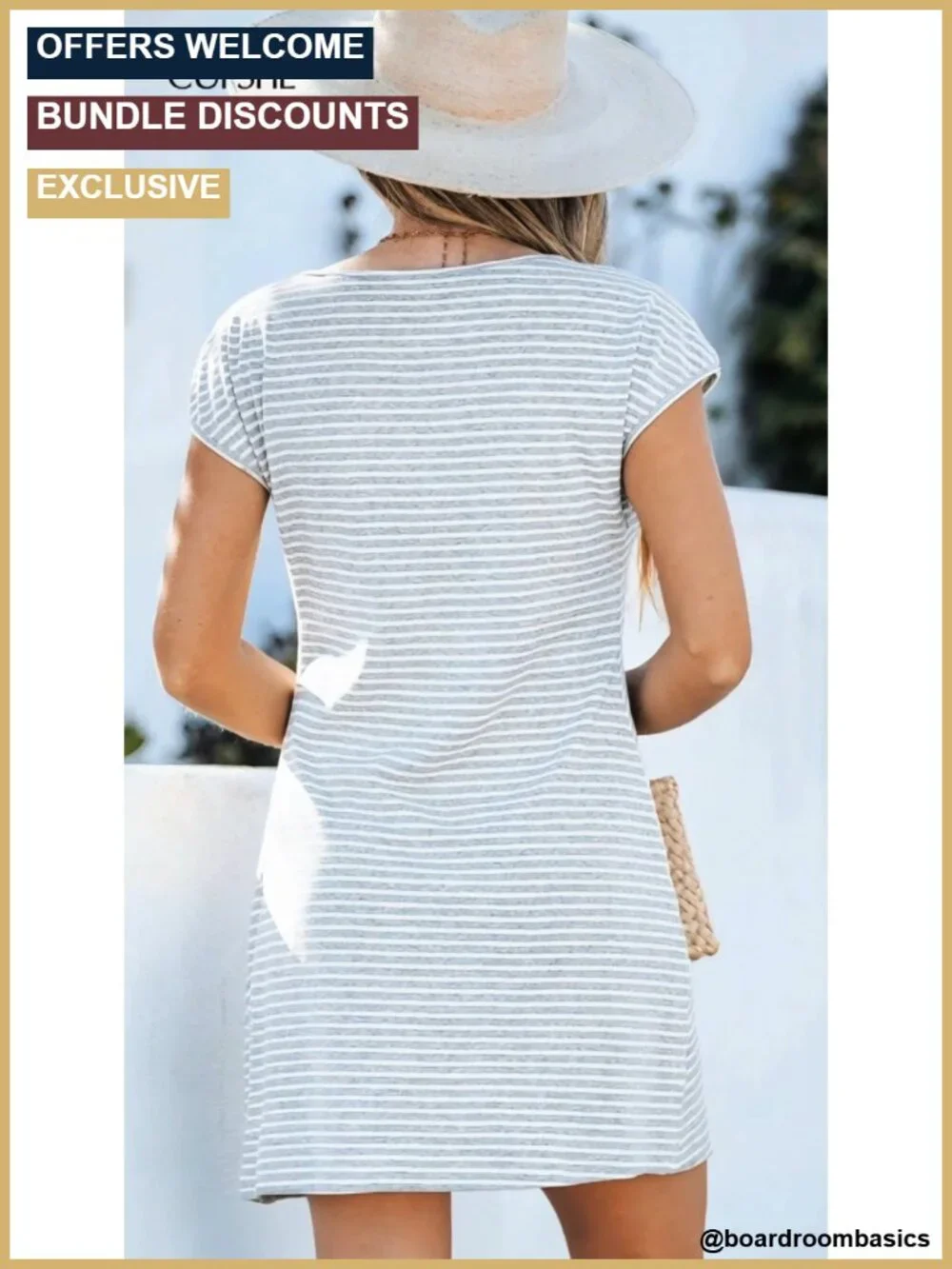 CUPSHE Striped Tie Waist Cap Sleeve Mini Dress Cotton Blend